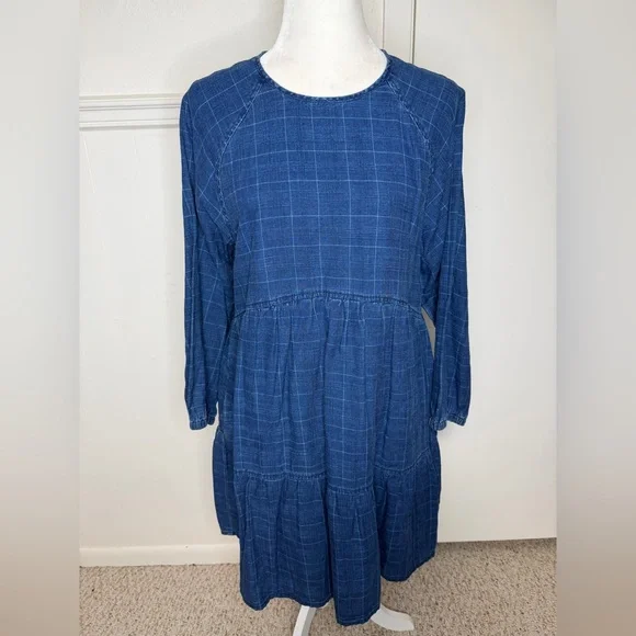 Windowpane Denim Mini Dress in Lunar Wash size Large - Picture 4 of 9